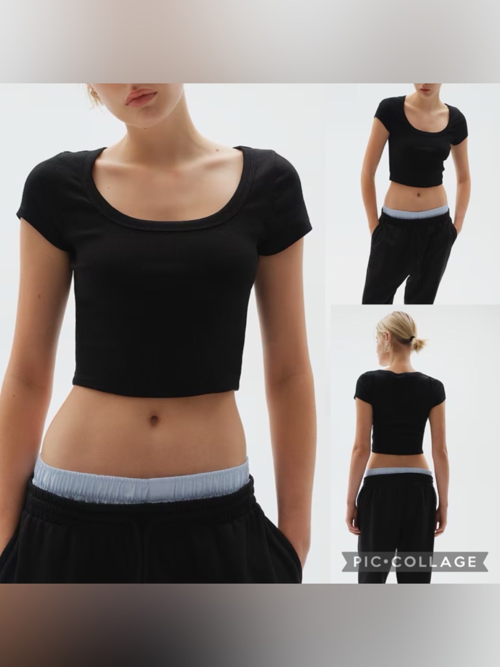 DIVIDED H&M Fitted Crop Scoopโ Neck Ribbed Black T-Shirt โ Size M
